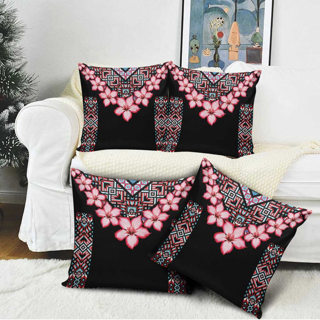 Africa Adenium Multiflorum Flowers Pillow Cover Mix Native Tribal Pattern