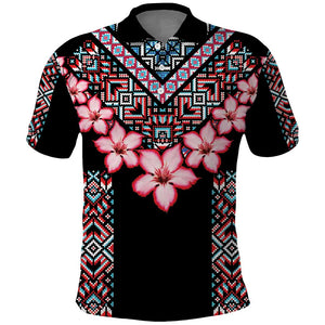 Afro Adenium Multiflorum Flowers Polo Shirt Mix Native Tribal Pattern