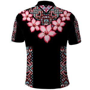 Afro Adenium Multiflorum Flowers Polo Shirt Mix Native Tribal Pattern