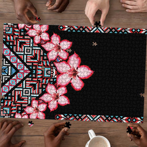 Africa Adenium Multiflorum Flowers Puzzle Mix Native Tribal Pattern