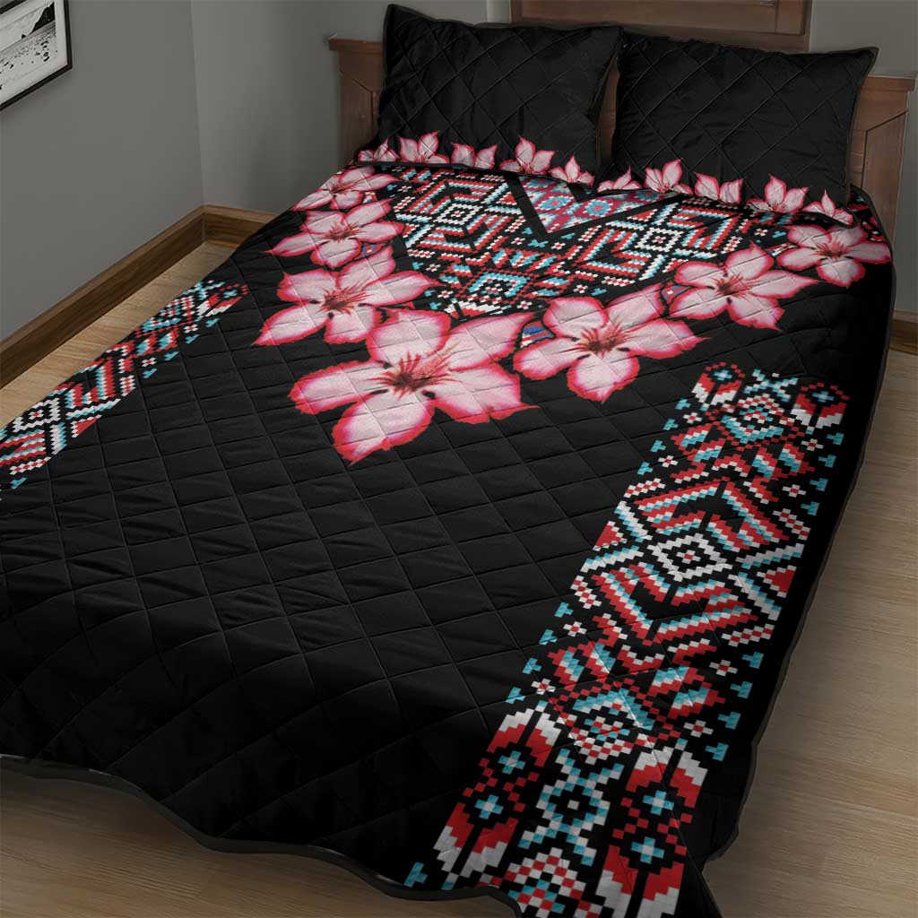 Afro Adenium Multiflorum Flowers Quilt Bed Set Mix Native Tribal Pattern