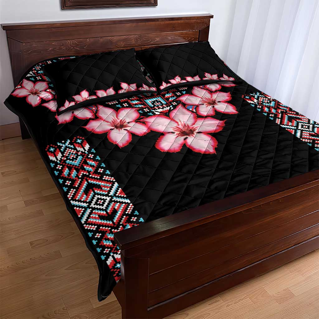 Afro Adenium Multiflorum Flowers Quilt Bed Set Mix Native Tribal Pattern