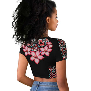 Afro Adenium Multiflorum Flowers Raglan Cropped T shirt Mix Native Tribal Pattern