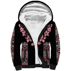 Afro Adenium Multiflorum Flowers Sherpa Hoodie Mix Native Tribal Pattern