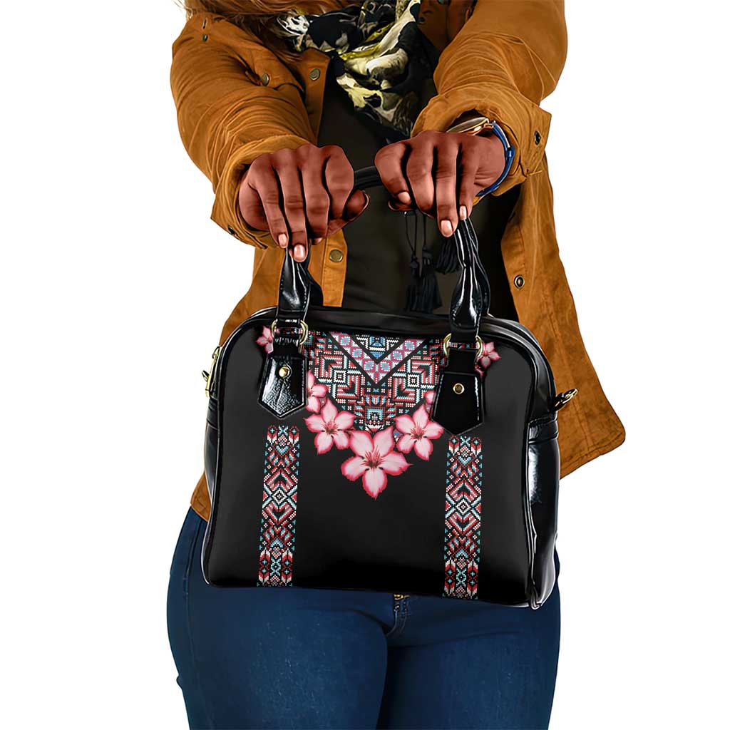 Afro Adenium Multiflorum Flowers Shoulder Handbag Mix Native Tribal Pattern