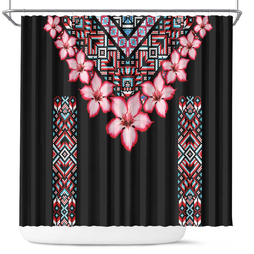 Afro Adenium Multiflorum Flowers Shower Curtain Mix Native Tribal Pattern