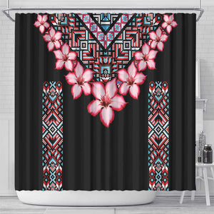 Afro Adenium Multiflorum Flowers Shower Curtain Mix Native Tribal Pattern