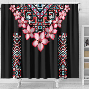 Afro Adenium Multiflorum Flowers Shower Curtain Mix Native Tribal Pattern