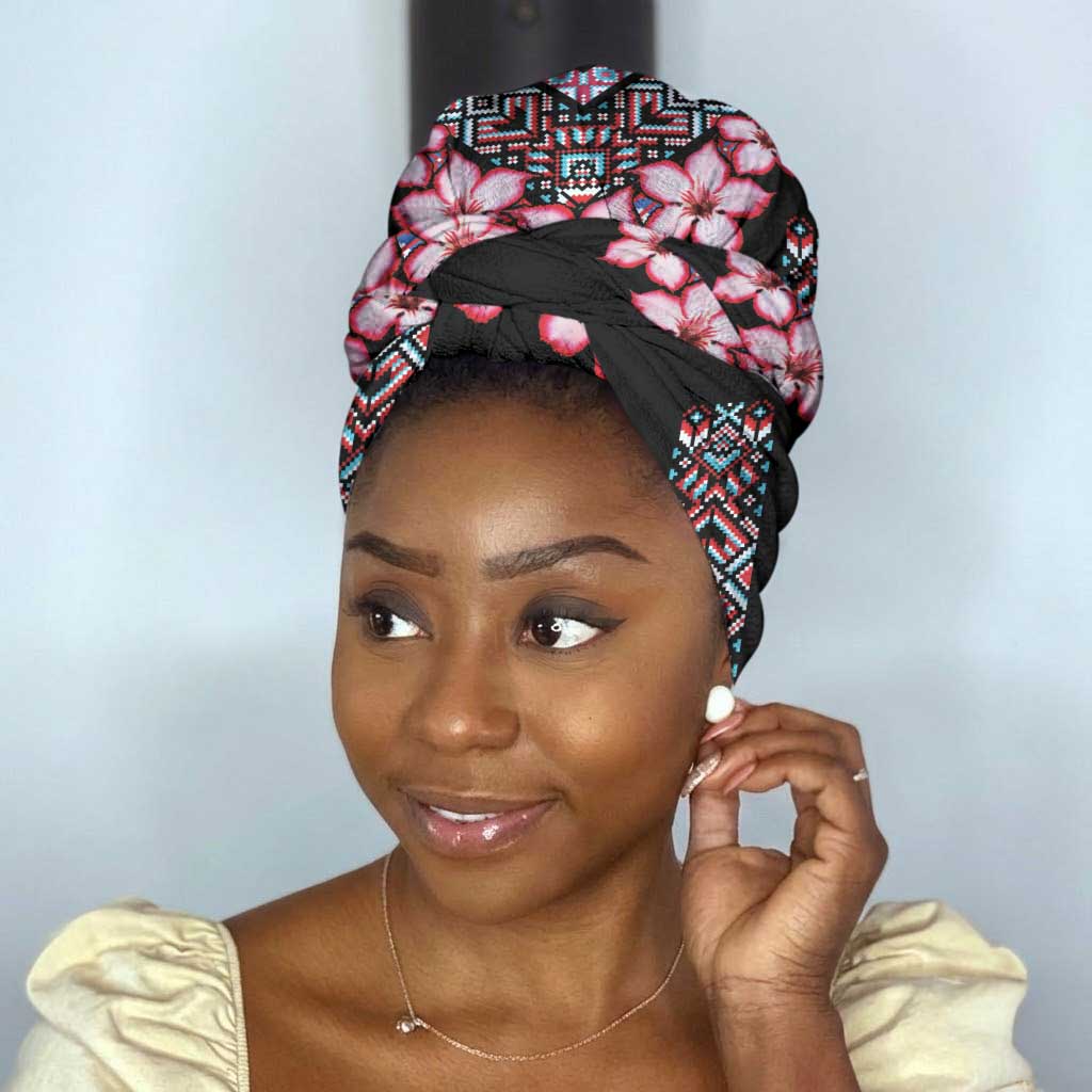 Africa Adenium Multiflorum Flowers Simple Headwrap Mix Native Tribal Pattern