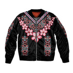 Afro Adenium Multiflorum Flowers Sleeve Zip Bomber Jacket Mix Native Tribal Pattern