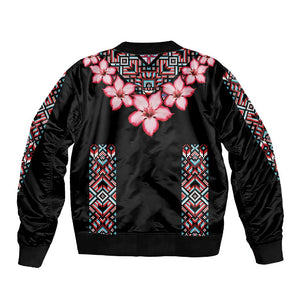 Afro Adenium Multiflorum Flowers Sleeve Zip Bomber Jacket Mix Native Tribal Pattern