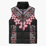 Africa Adenium Multiflorum Flowers Sleeveless Puffer Jacket Mix Native Tribal Pattern