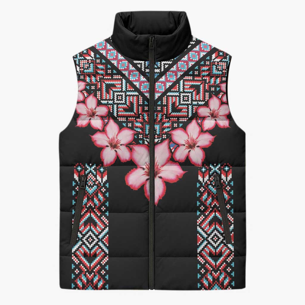 Africa Adenium Multiflorum Flowers Sleeveless Puffer Jacket Mix Native Tribal Pattern