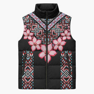 Africa Adenium Multiflorum Flowers Sleeveless Puffer Jacket Mix Native Tribal Pattern