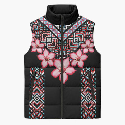 Africa Adenium Multiflorum Flowers Sleeveless Puffer Jacket Mix Native Tribal Pattern