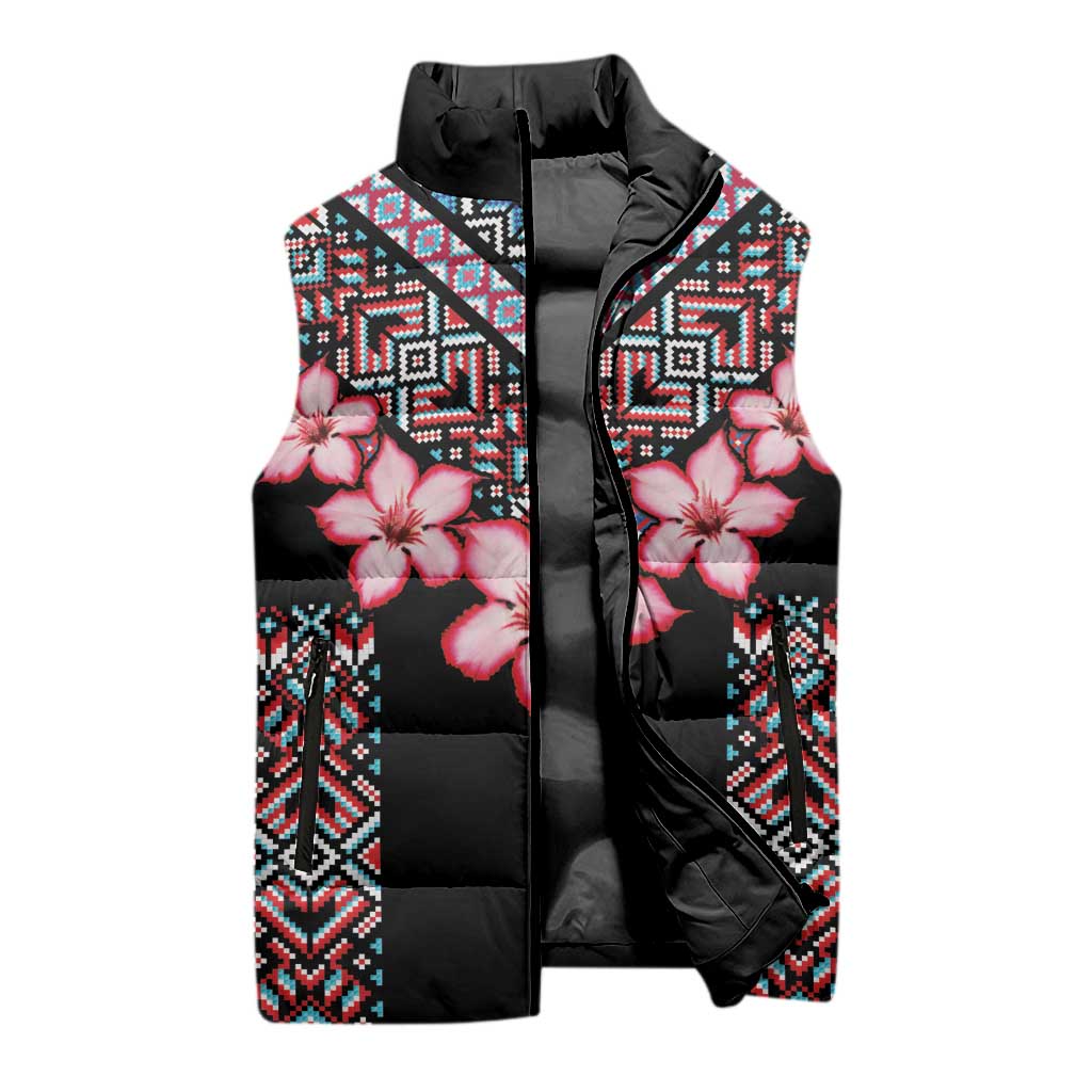 Africa Adenium Multiflorum Flowers Sleeveless Puffer Jacket Mix Native Tribal Pattern