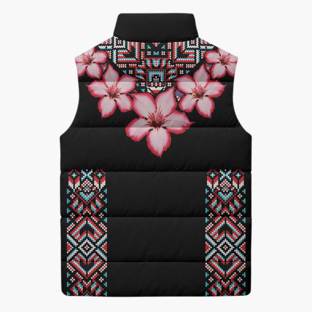 Africa Adenium Multiflorum Flowers Sleeveless Puffer Jacket Mix Native Tribal Pattern