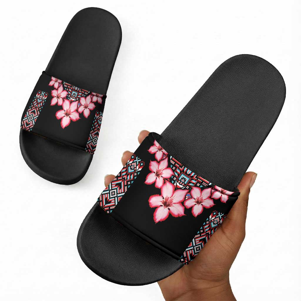 Africa Adenium Multiflorum Flowers Slide Sandals Mix Native Tribal Pattern