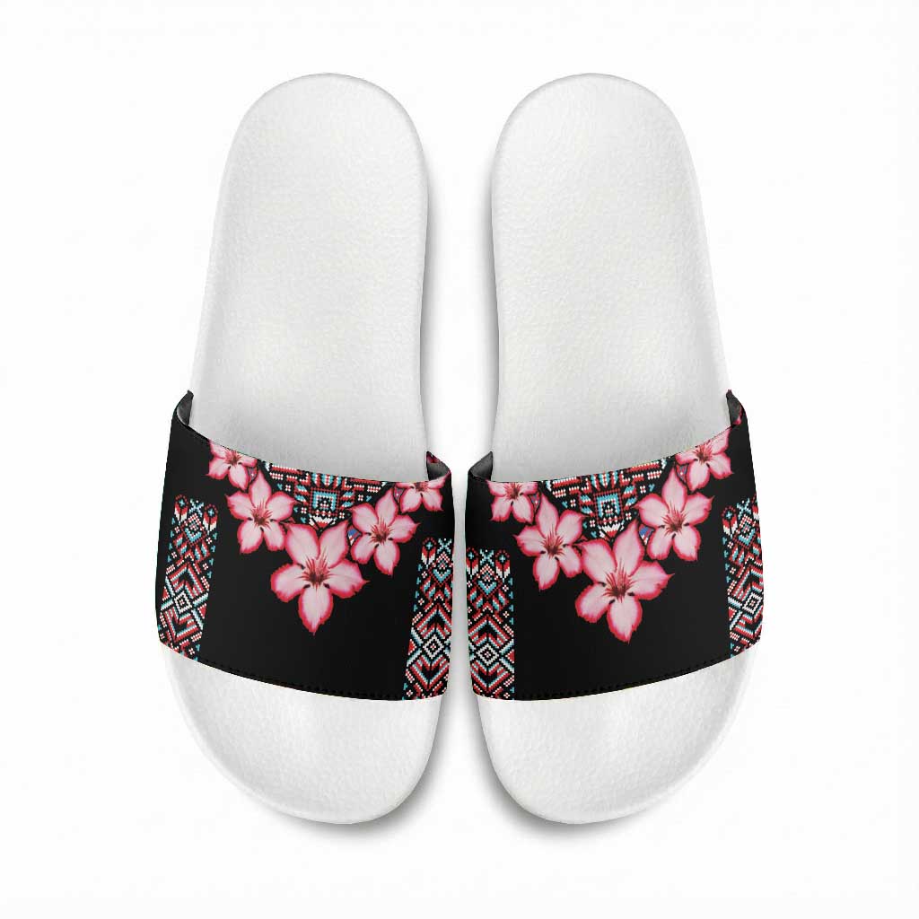 Africa Adenium Multiflorum Flowers Slide Sandals Mix Native Tribal Pattern