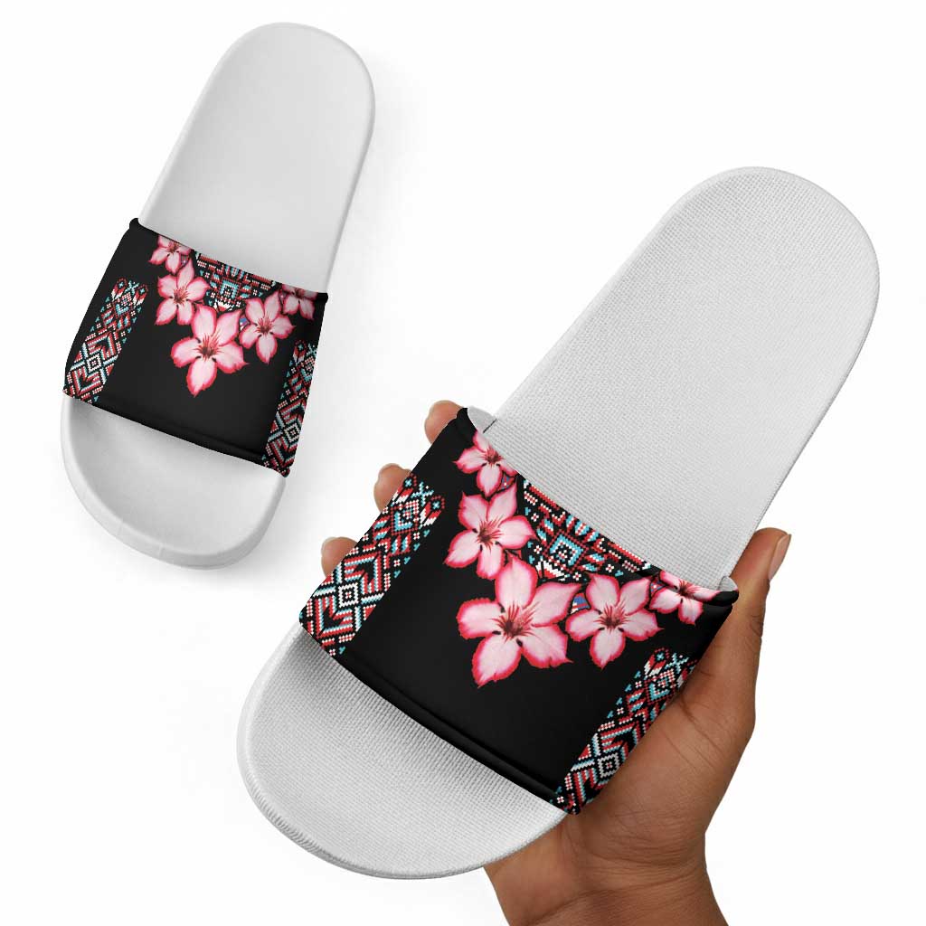 Africa Adenium Multiflorum Flowers Slide Sandals Mix Native Tribal Pattern