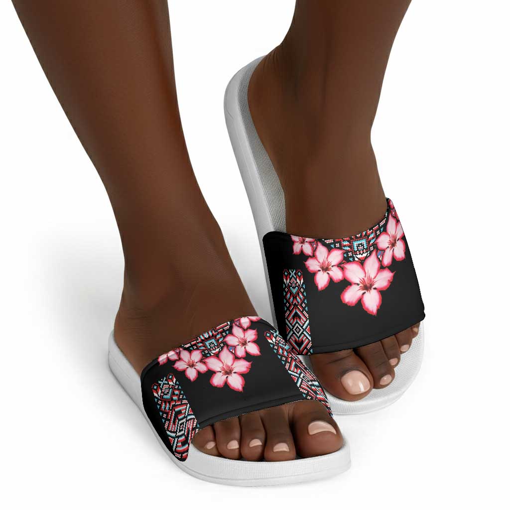 Africa Adenium Multiflorum Flowers Slide Sandals Mix Native Tribal Pattern
