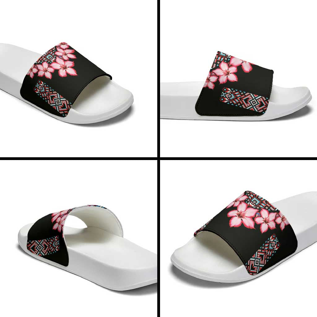 Africa Adenium Multiflorum Flowers Slide Sandals Mix Native Tribal Pattern