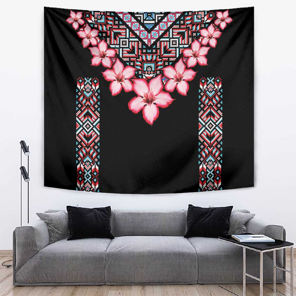 Afro Adenium Multiflorum Flowers Tapestry Mix Native Tribal Pattern