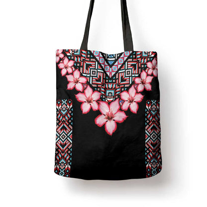Africa Adenium Multiflorum Flowers Tote Bag Mix Native Tribal Pattern