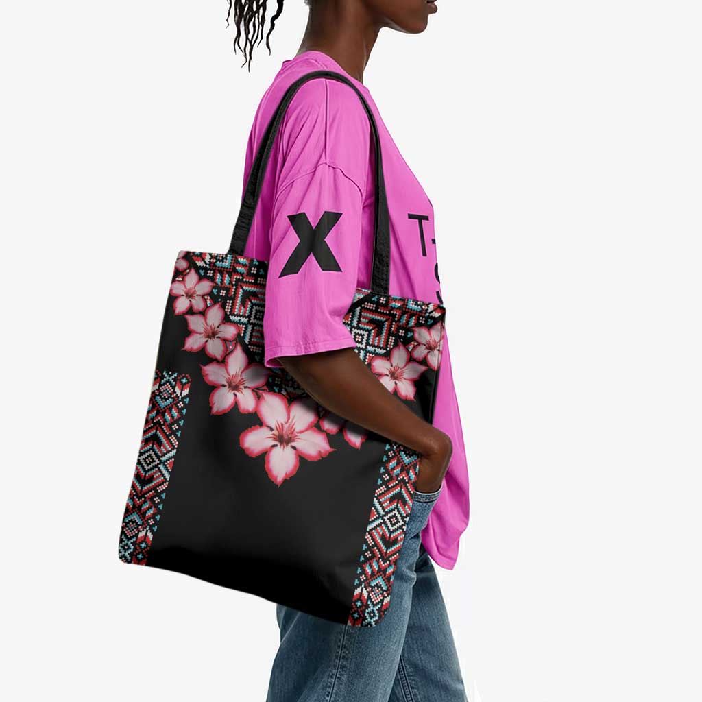 Africa Adenium Multiflorum Flowers Tote Bag Mix Native Tribal Pattern
