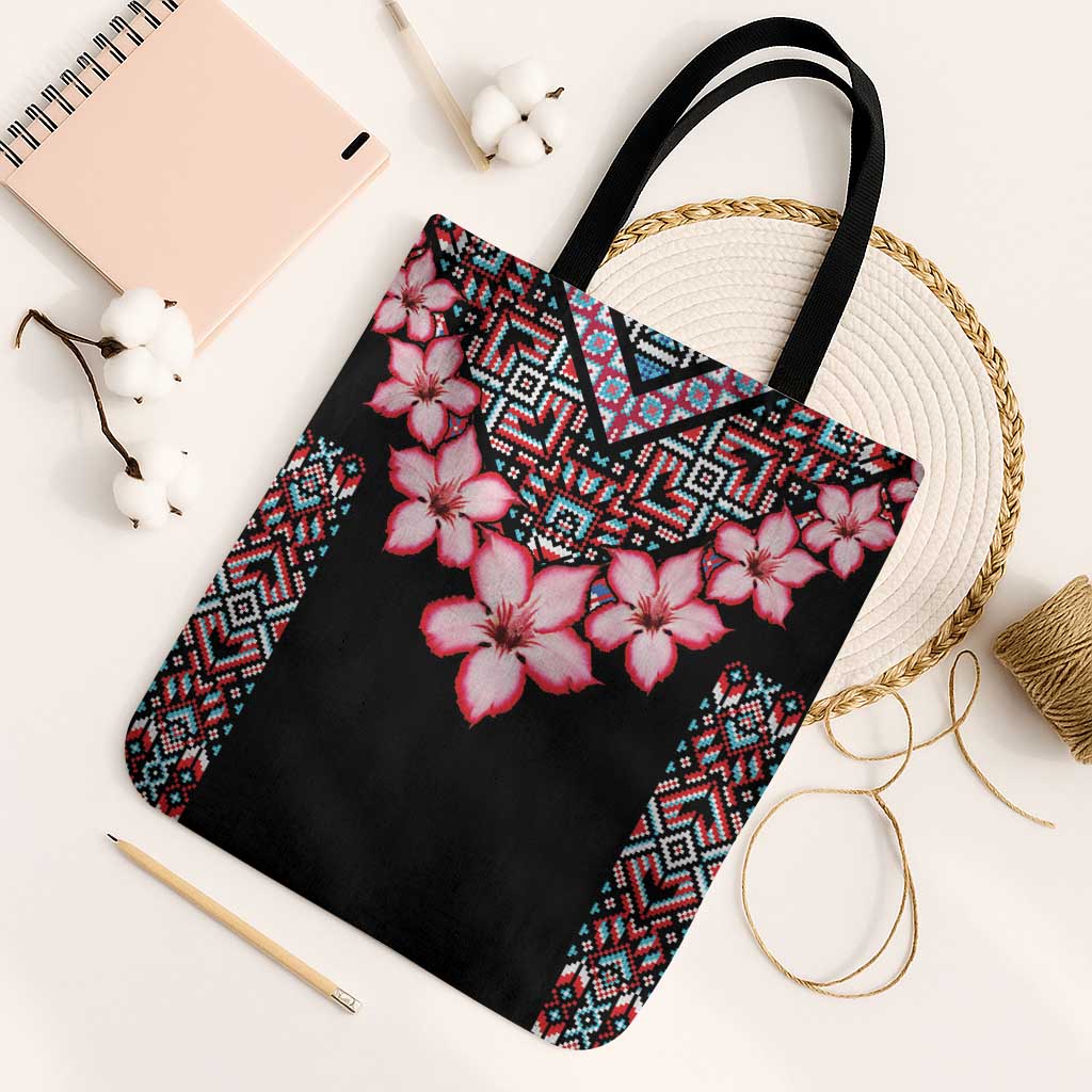 Africa Adenium Multiflorum Flowers Tote Bag Mix Native Tribal Pattern