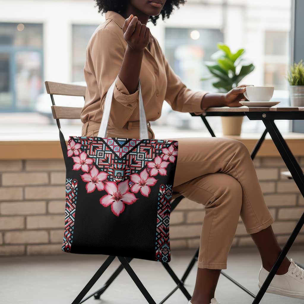 Africa Adenium Multiflorum Flowers Tote Bag Mix Native Tribal Pattern
