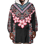 Afro Adenium Multiflorum Flowers Wearable Blanket Hoodie Mix Native Tribal Pattern