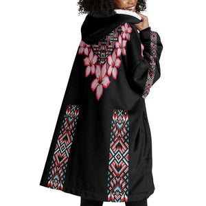 Afro Adenium Multiflorum Flowers Wearable Blanket Hoodie Mix Native Tribal Pattern