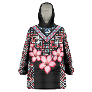 Afro Adenium Multiflorum Flowers Wearable Blanket Hoodie Mix Native Tribal Pattern