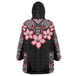 Afro Adenium Multiflorum Flowers Wearable Blanket Hoodie Mix Native Tribal Pattern