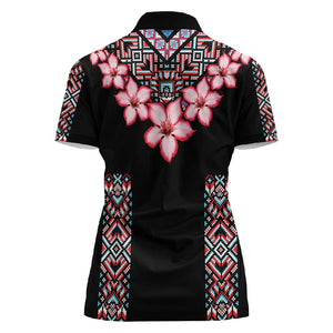 Afro Adenium Multiflorum Flowers Women Polo Shirt Mix Native Tribal Pattern