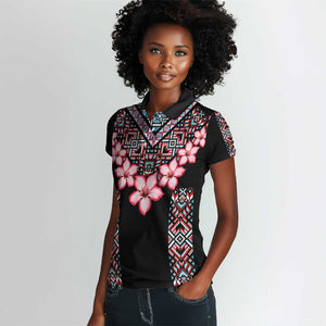 Afro Adenium Multiflorum Flowers Women Polo Shirt Mix Native Tribal Pattern