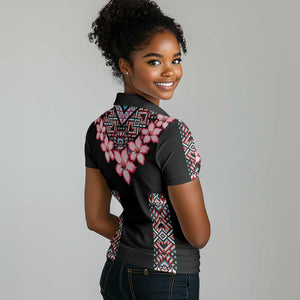 Afro Adenium Multiflorum Flowers Women Polo Shirt Mix Native Tribal Pattern