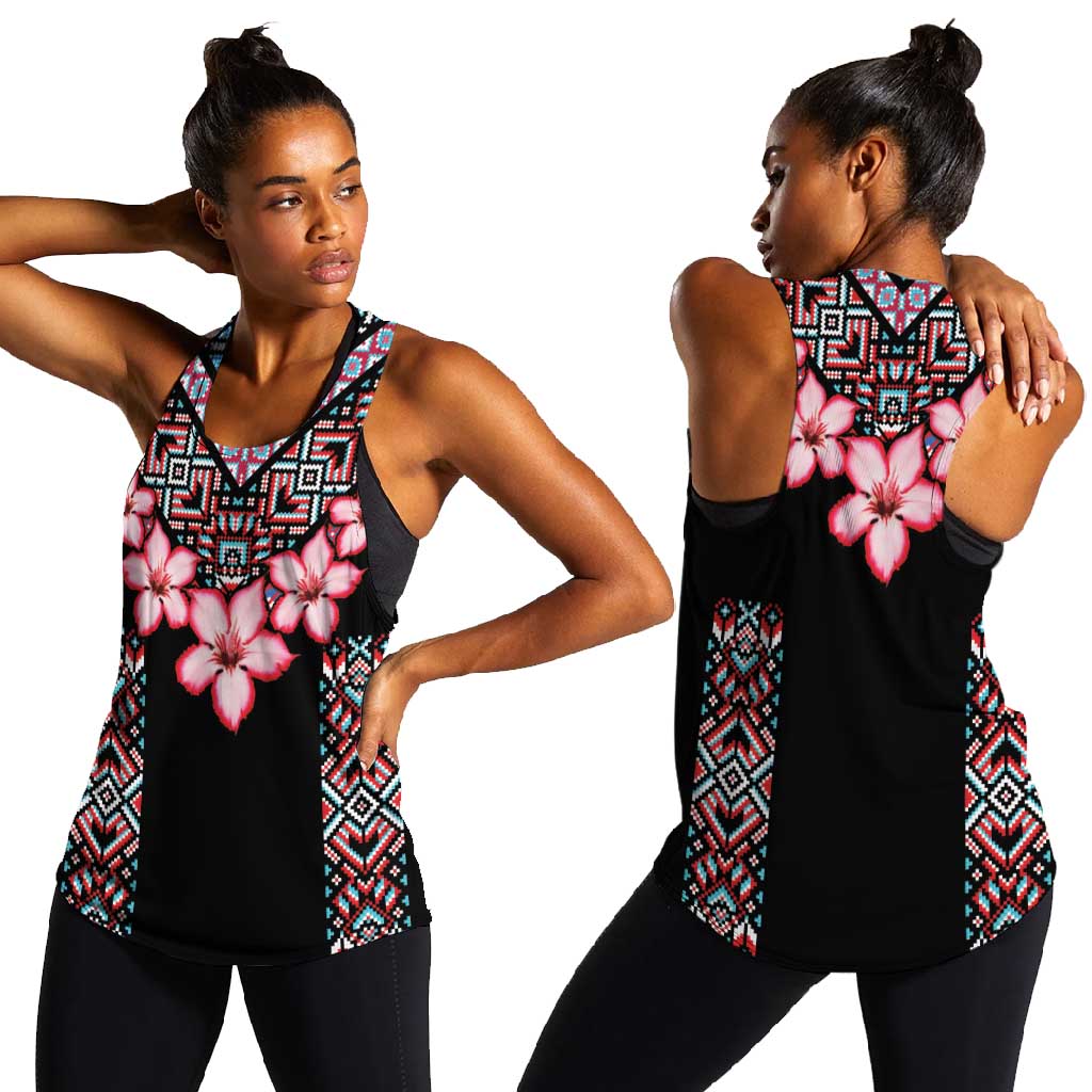 Afro Adenium Multiflorum Flowers Women Racerback Tank Mix Native Tribal Pattern