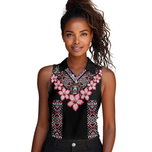 Afro Adenium Multiflorum Flowers Women Sleeveless Polo Shirt Mix Native Tribal Pattern