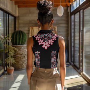 Afro Adenium Multiflorum Flowers Women Sleeveless Polo Shirt Mix Native Tribal Pattern