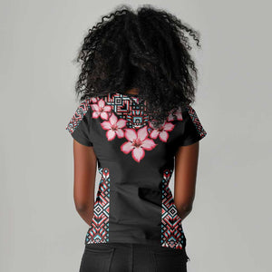 Afro Adenium Multiflorum Flowers Women V-Neck T-Shirt Mix Native Tribal Pattern