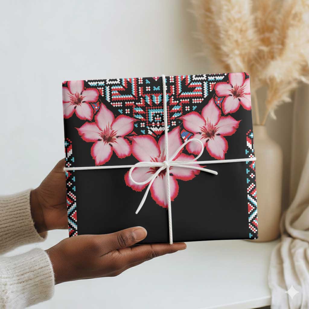Africa Adenium Multiflorum Flowers Wrapping Paper Mix Native Tribal Pattern - African Pride