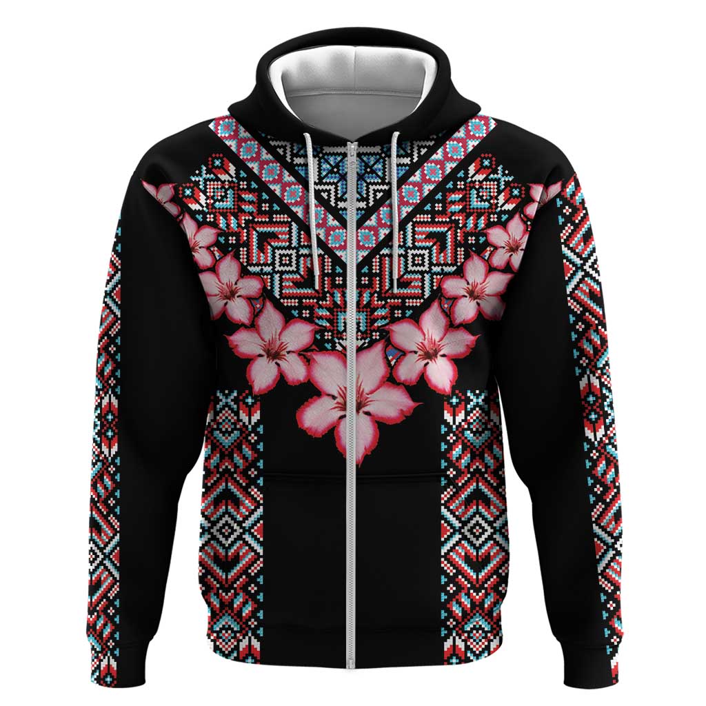 Afro Adenium Multiflorum Flowers Zip Hoodie Mix Native Tribal Pattern