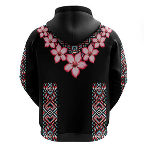 Afro Adenium Multiflorum Flowers Zip Hoodie Mix Native Tribal Pattern