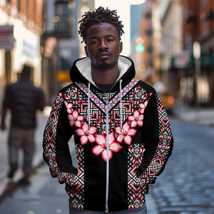 Afro Adenium Multiflorum Flowers Zip Hoodie Mix Native Tribal Pattern