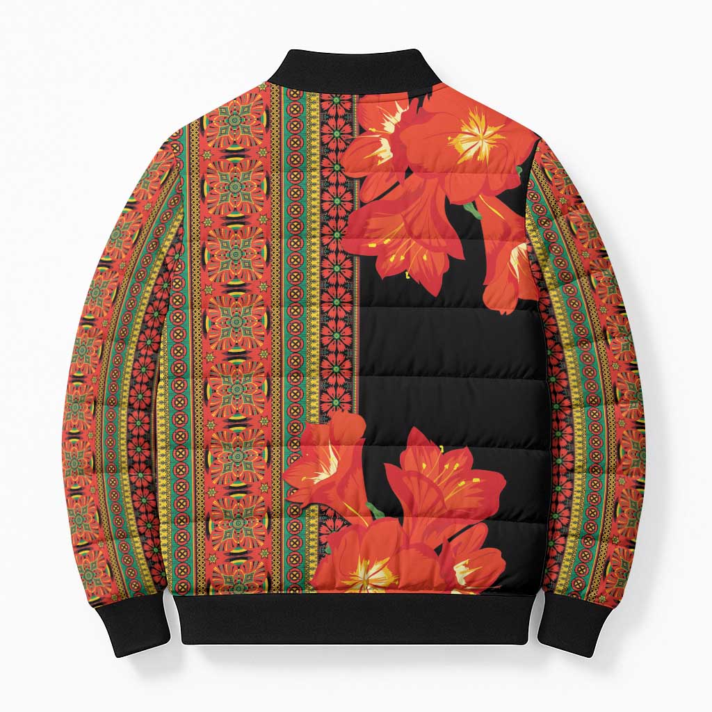 Africa Beauty Clivia Miniata Flowers Bomber Puffer Jacket