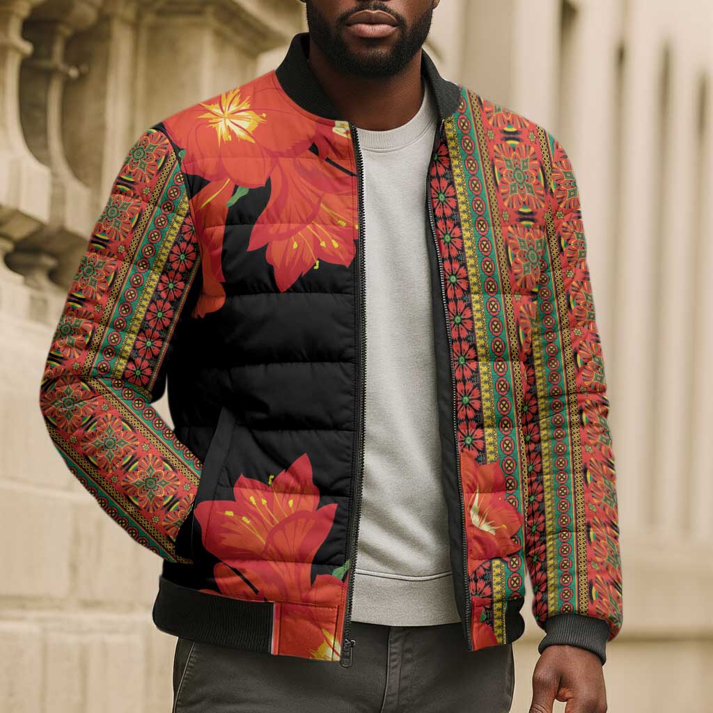 Africa Beauty Clivia Miniata Flowers Bomber Puffer Jacket