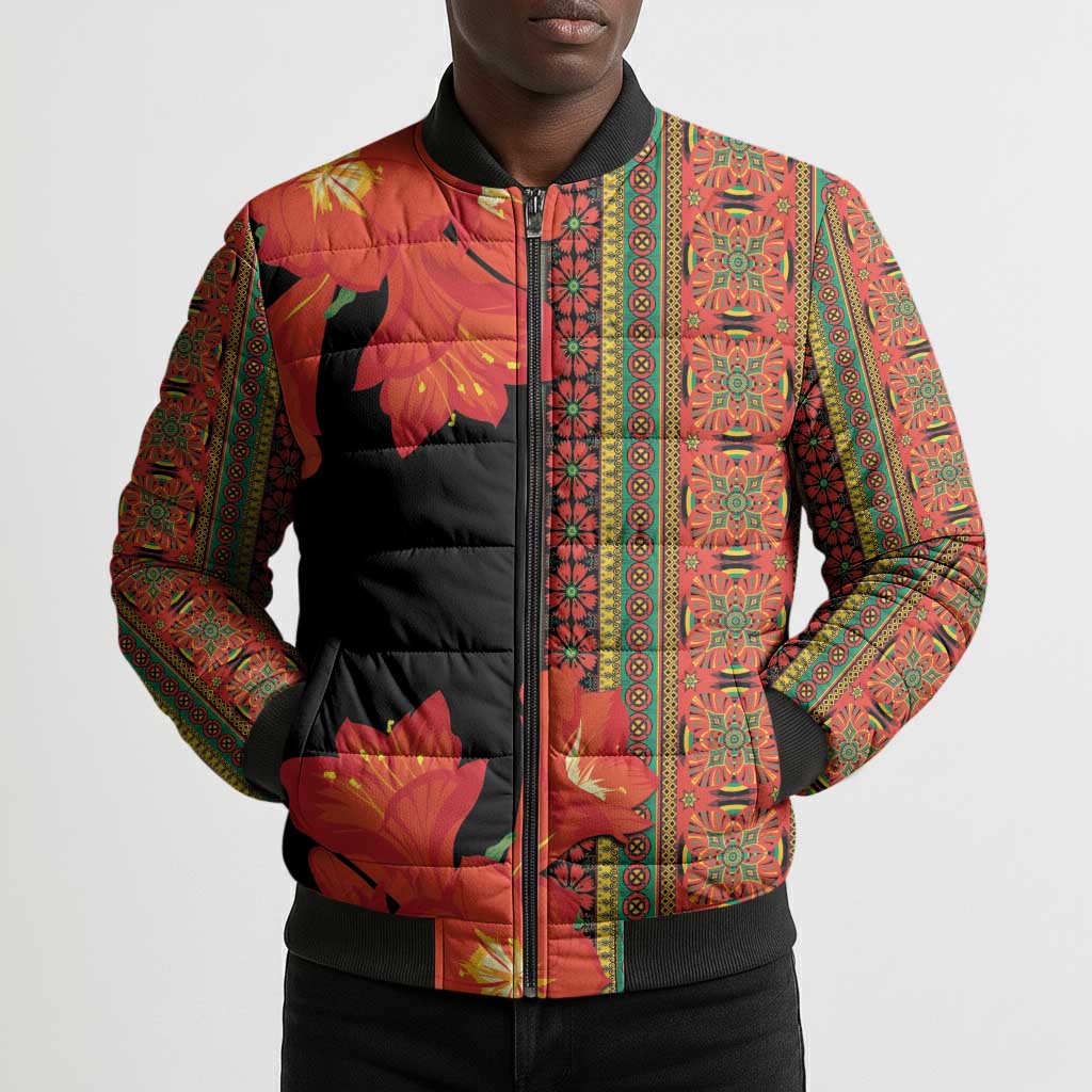 Africa Beauty Clivia Miniata Flowers Bomber Puffer Jacket