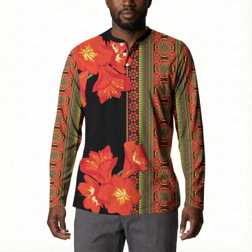 Africa Beauty Clivia Miniata Flowers Button Sweatshirt